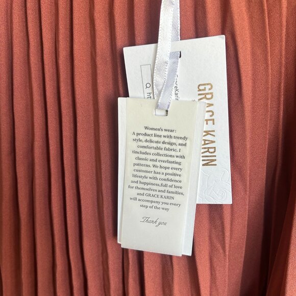 GRACE KARIN Women's Flared Pleated Ruffle Knitted Burnt Orange-Brown - Picture 13 of 14